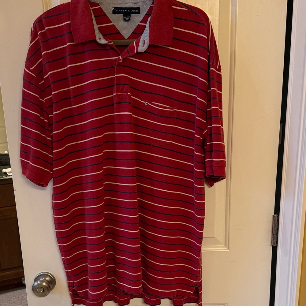 Tommy Bahama Red and White Striped Polo Shirt